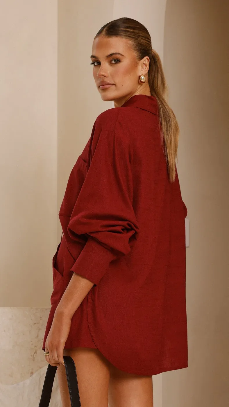 Charla Button Up Top - Burgundy sold by Billy J product image thumbnail 2