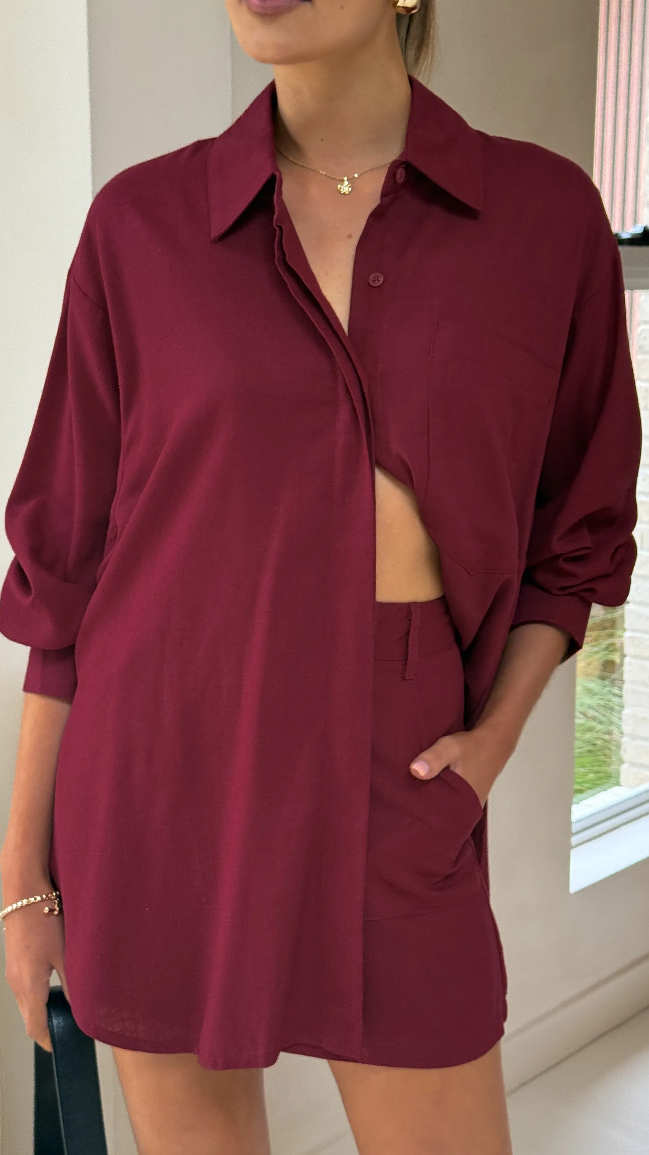 Charla Button Up Top - Burgundy sold by Billy J product image thumbnail 3