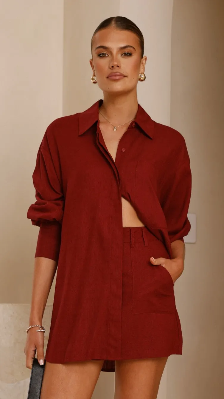 Charla Button Up Top - Burgundy sold by Billy J