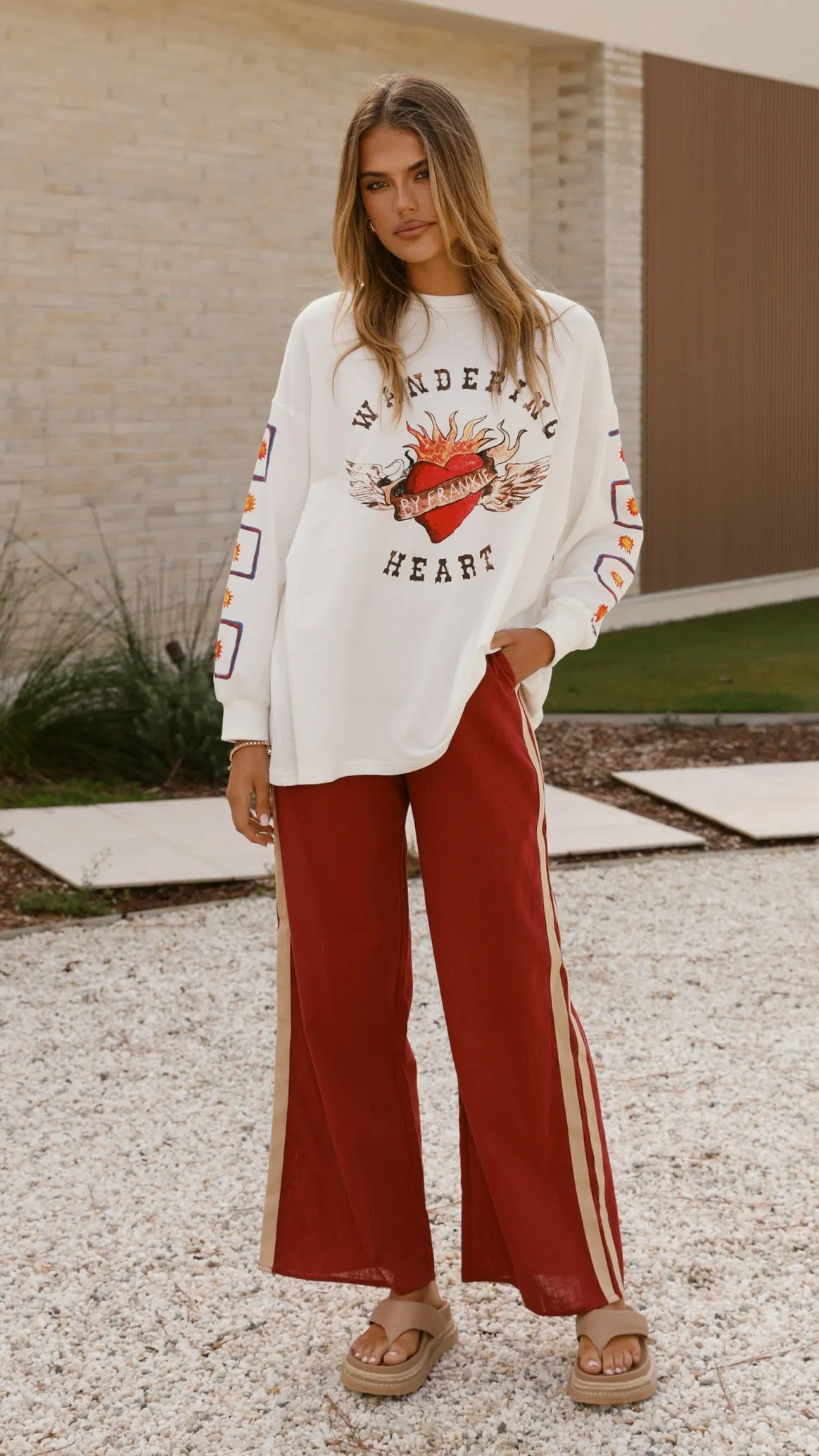 Wandering Heart Long Sleeve Top and Pants Set - Dark Red sold by Billy J