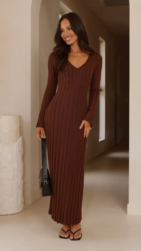 Cyra Long Sleeve Maxi Dress - Chocolate sold by Billy J
