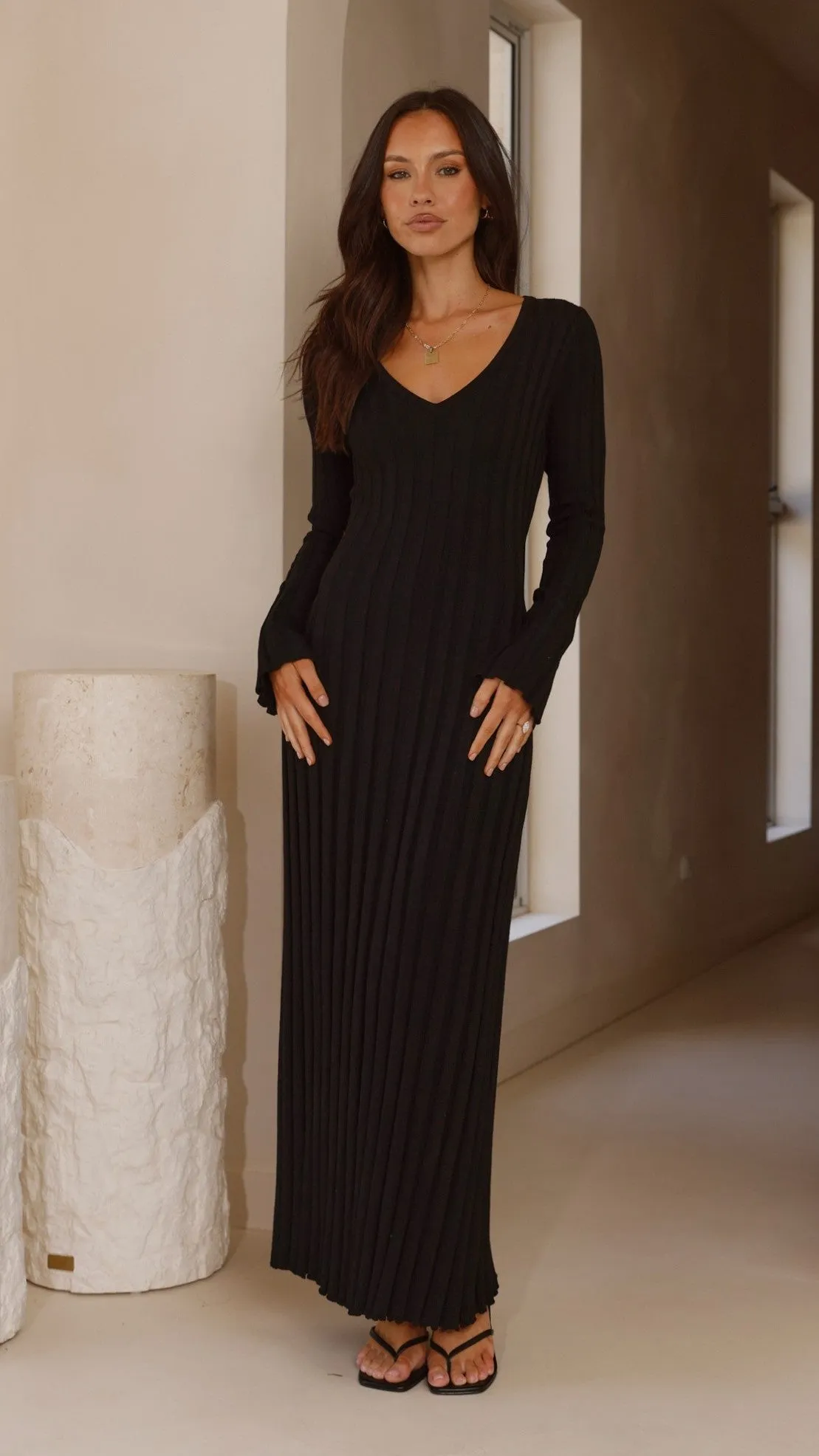 Cyra Long Sleeve Maxi Dress - Black sold by Billy J