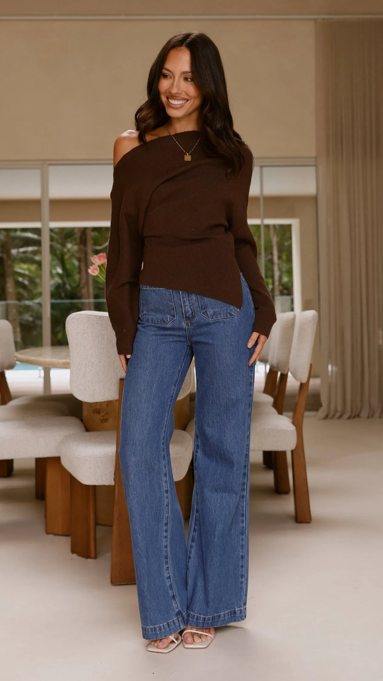 Eleora Long Sleeve Asymmetrical Top - Brown sold by Billy J product image thumbnail 5