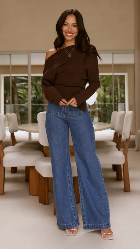 Eleora Long Sleeve Asymmetrical Top - Brown sold by Billy J