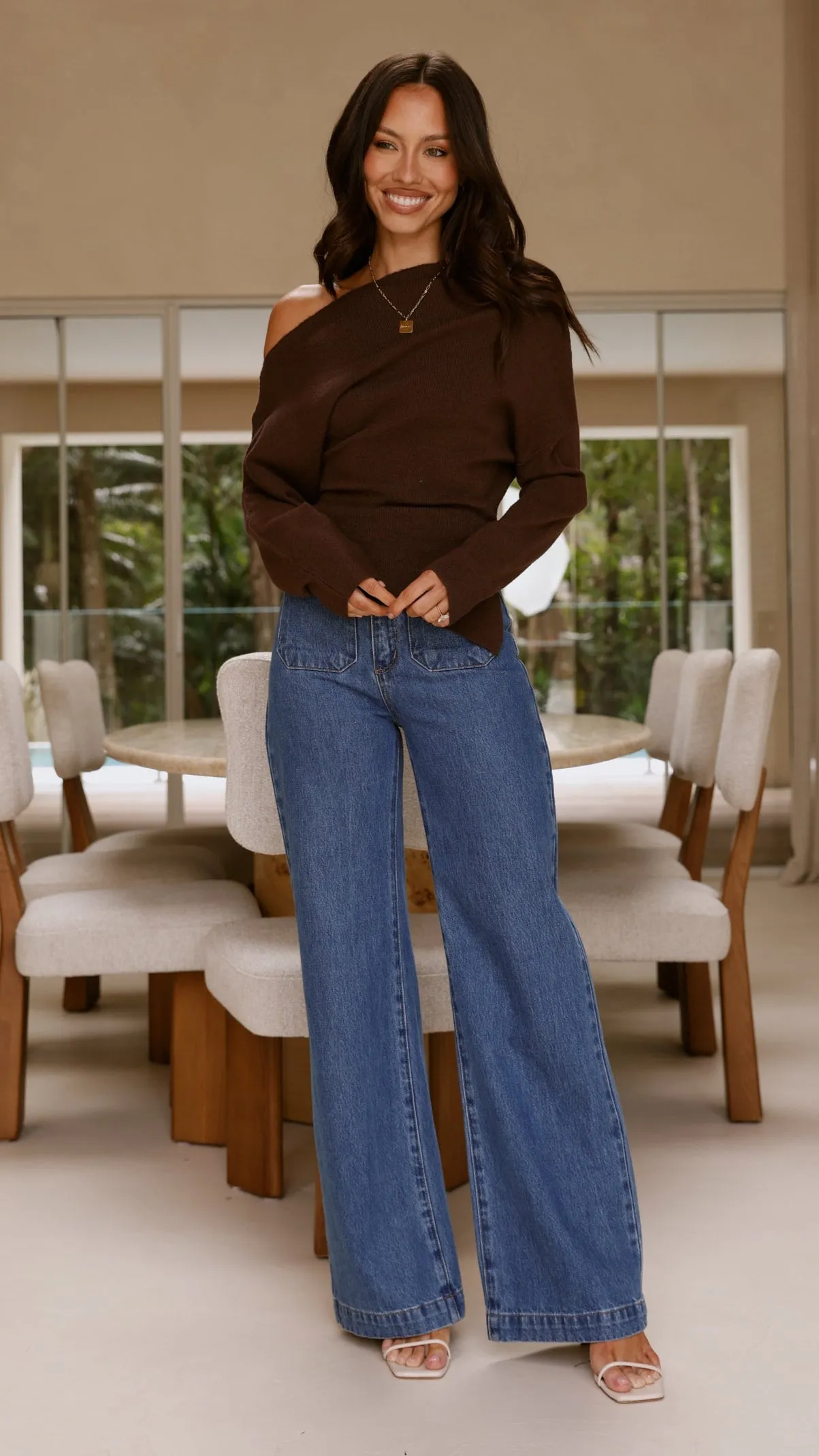 Eleora Long Sleeve Asymmetrical Top - Brown sold by Billy J