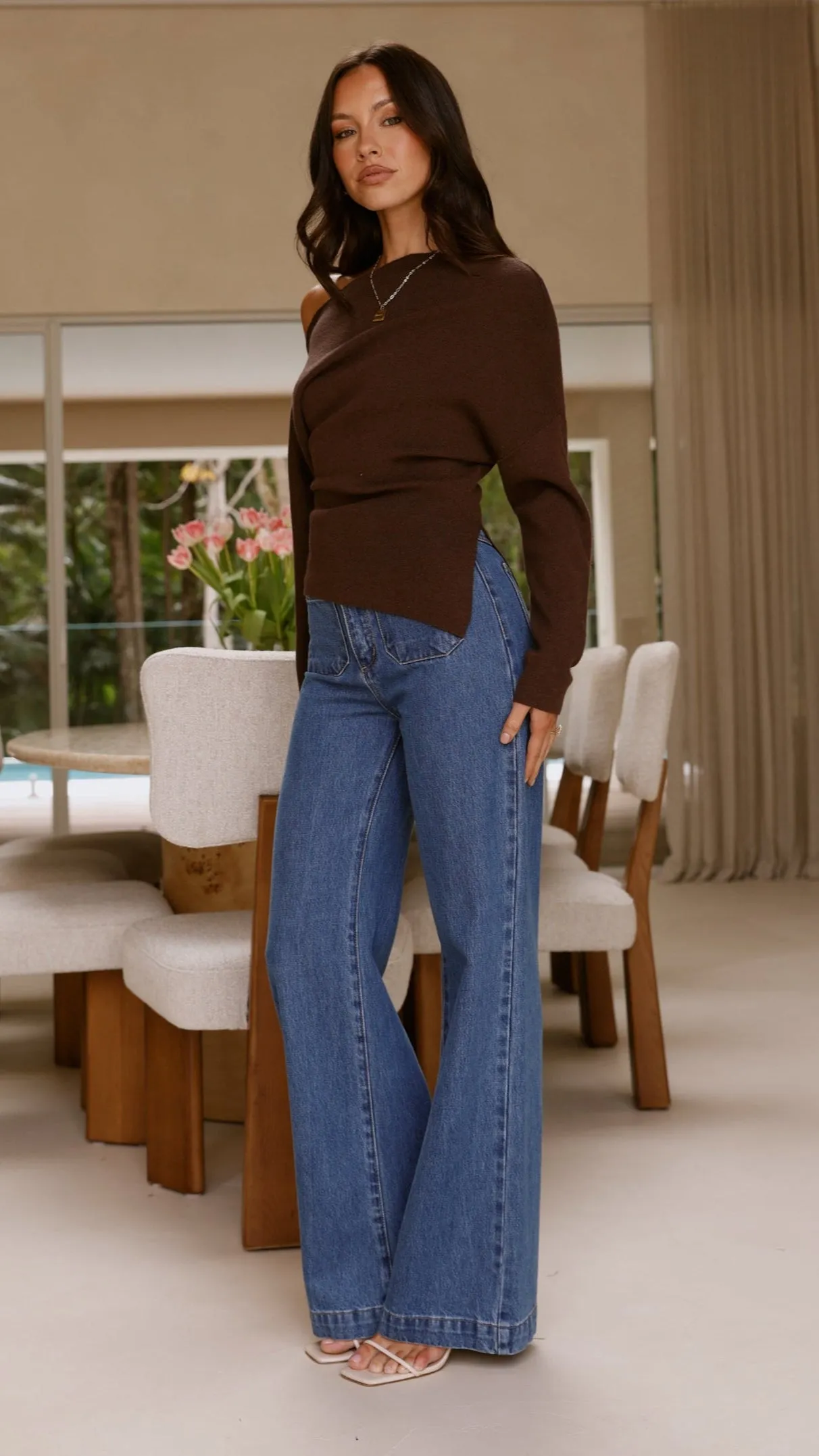 Eleora Long Sleeve Asymmetrical Top - Brown sold by Billy J product image thumbnail 3