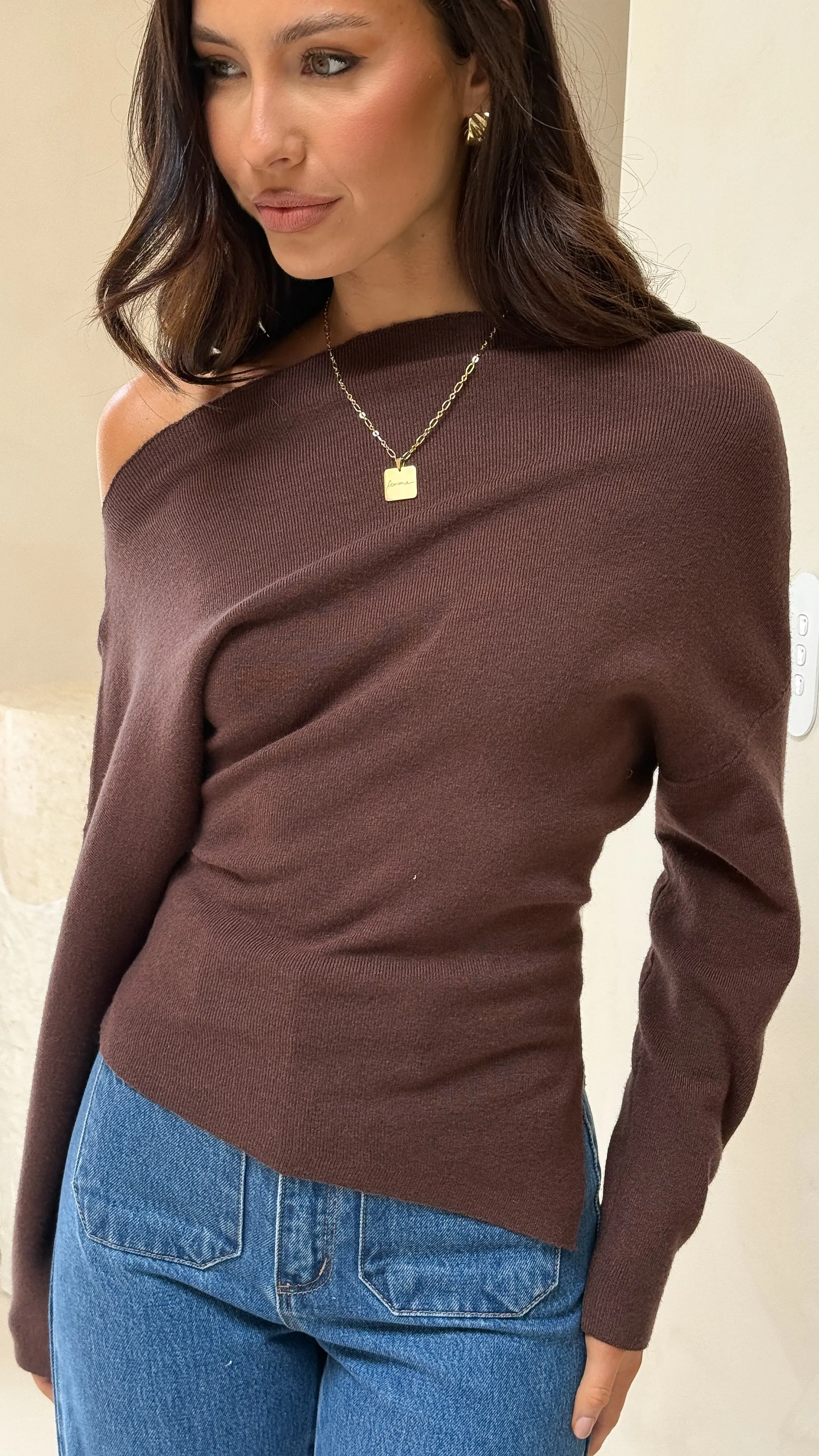 Eleora Long Sleeve Asymmetrical Top - Brown sold by Billy J product image thumbnail 4