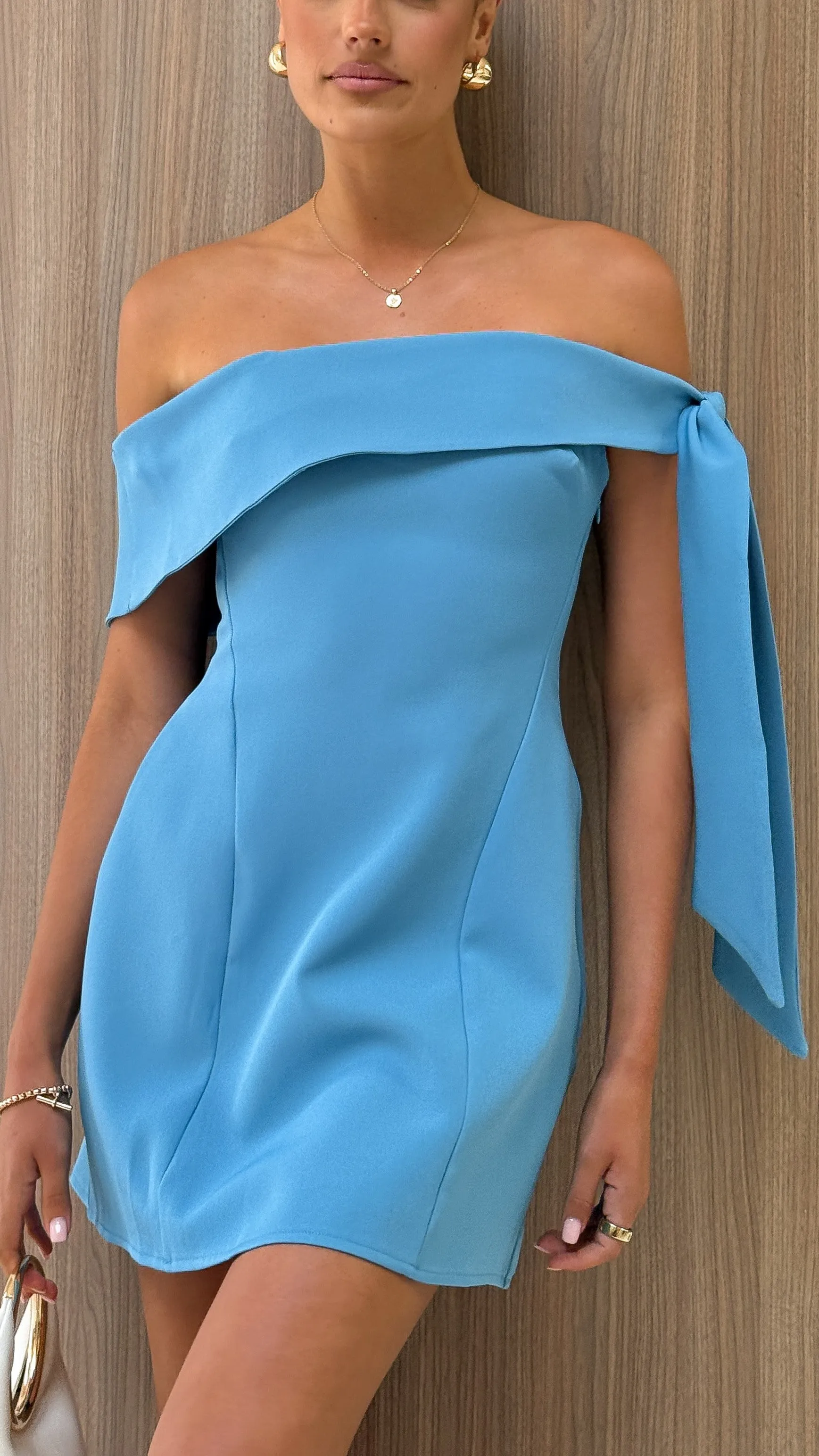 Halen Off Shoulder Mini Dress - Blue sold by Billy J product image thumbnail 5