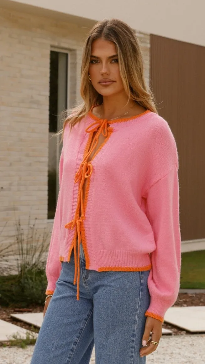 Hazina Tie Long Sleeve Knit Top - Pink / Orange sold by Billy J product image thumbnail 4