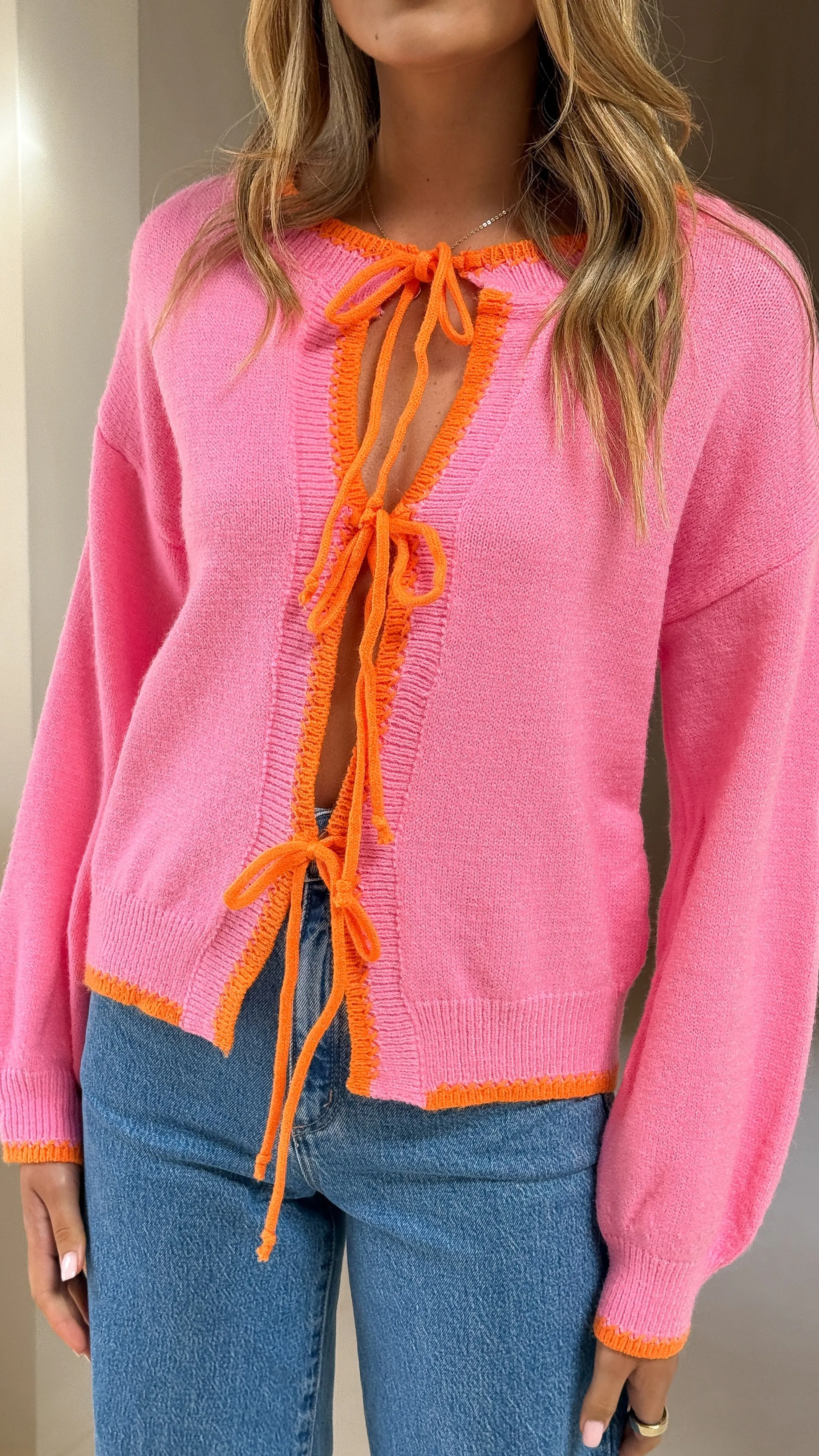 Hazina Tie Long Sleeve Knit Top - Pink / Orange sold by Billy J product image thumbnail 3