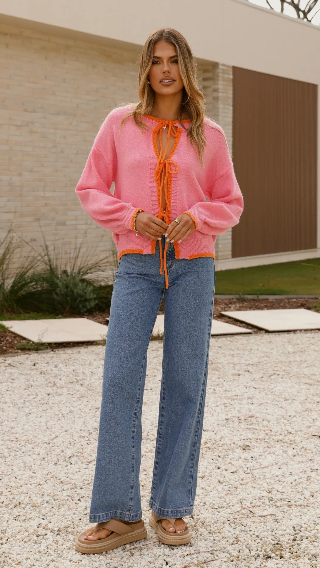 Hazina Tie Long Sleeve Knit Top - Pink / Orange sold by Billy J product image thumbnail 5