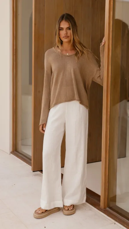 Spring Scoop Neck Long Sleeve Top - Taupe sold by Billy J