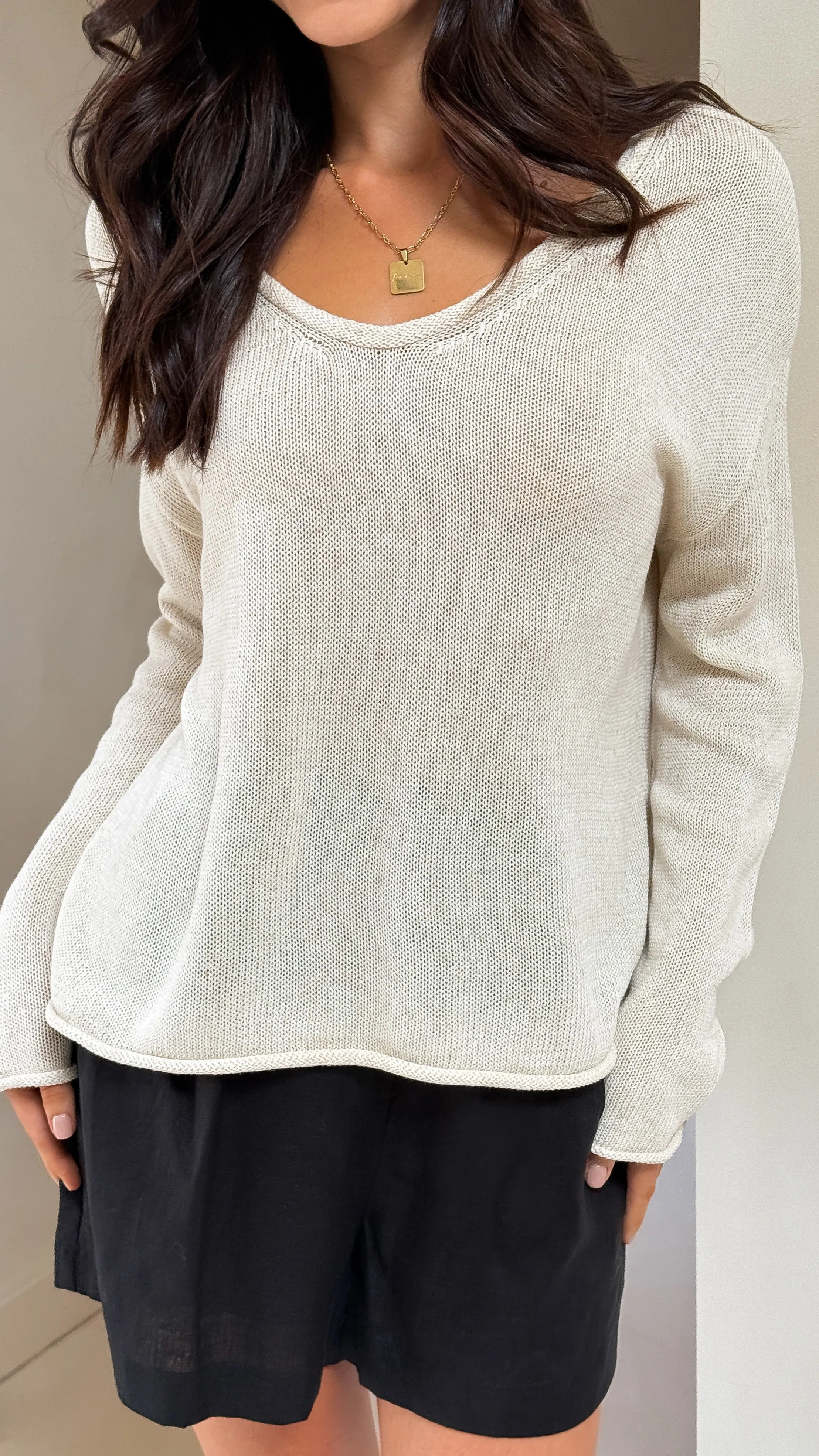 Spring Scoop Neck Long Sleeve Top - Natural sold by Billy J product image thumbnail 4