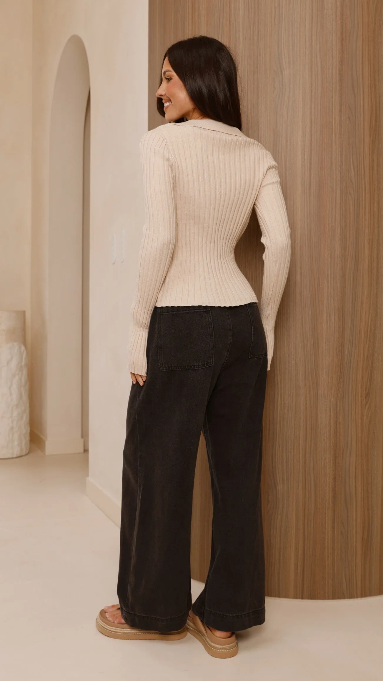 Corbin Collared Knit Top - Natural sold by Billy J product image thumbnail 2