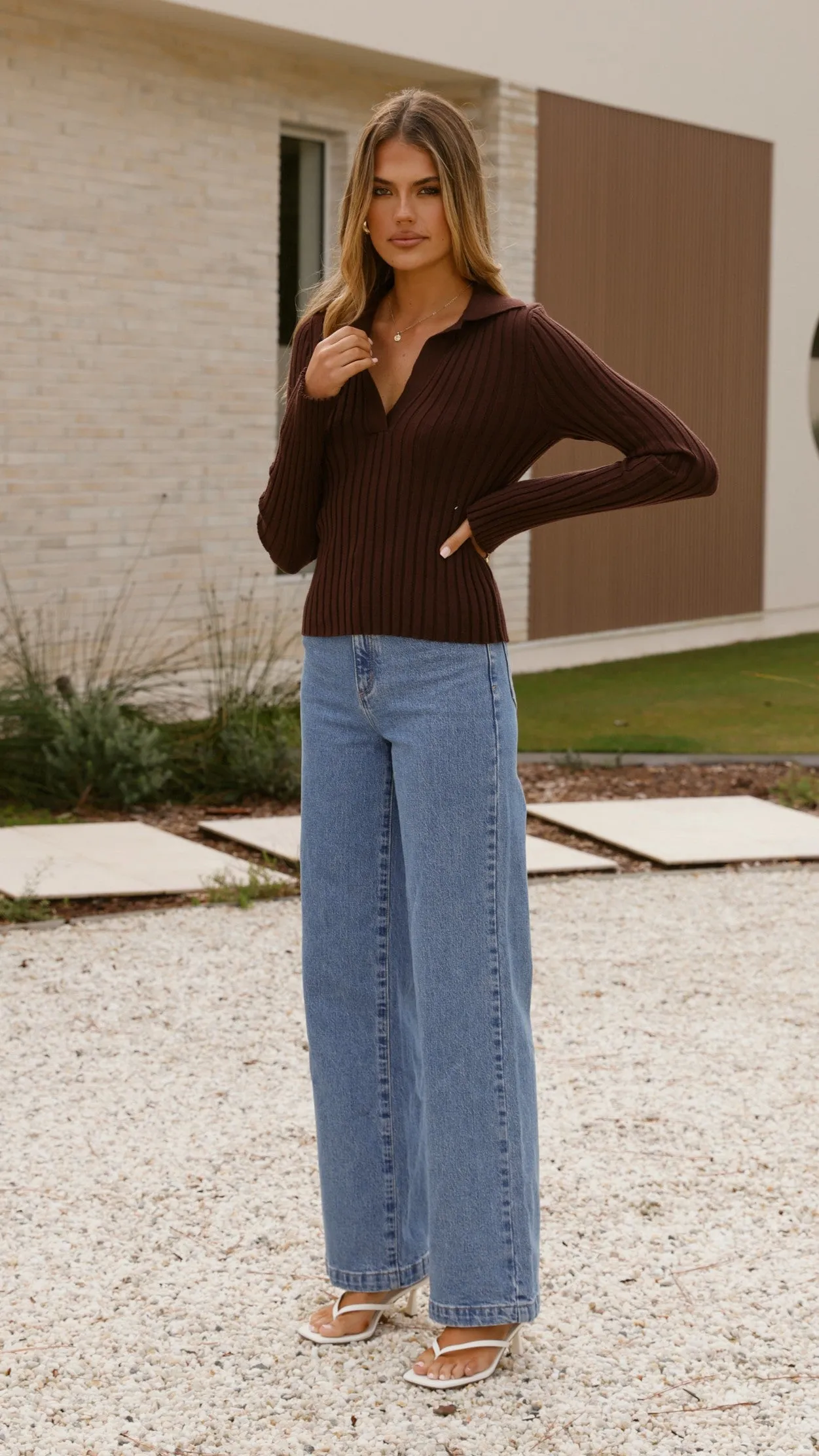 Corbin Collared Knit Top - Brown sold by Billy J product image thumbnail 3