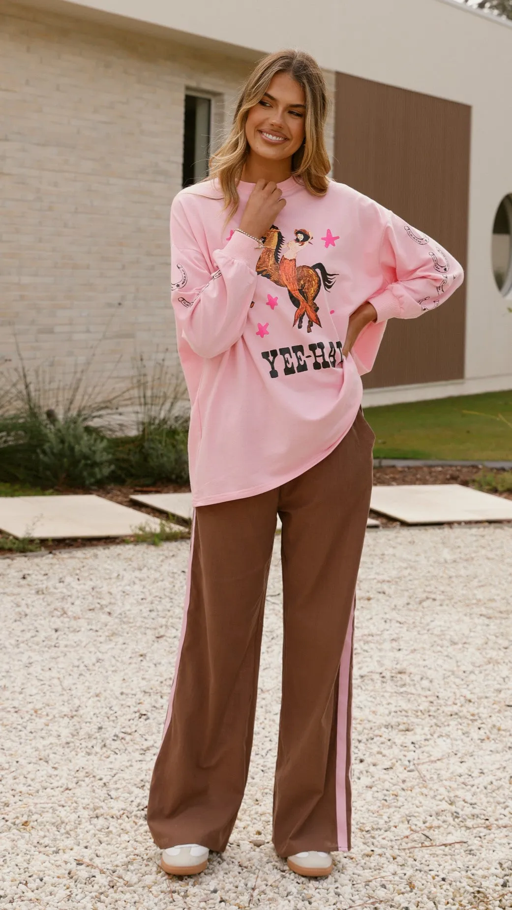 Yee-haw Long Sleeve Top and Pants Set - Pink / Brown sold by Billy J