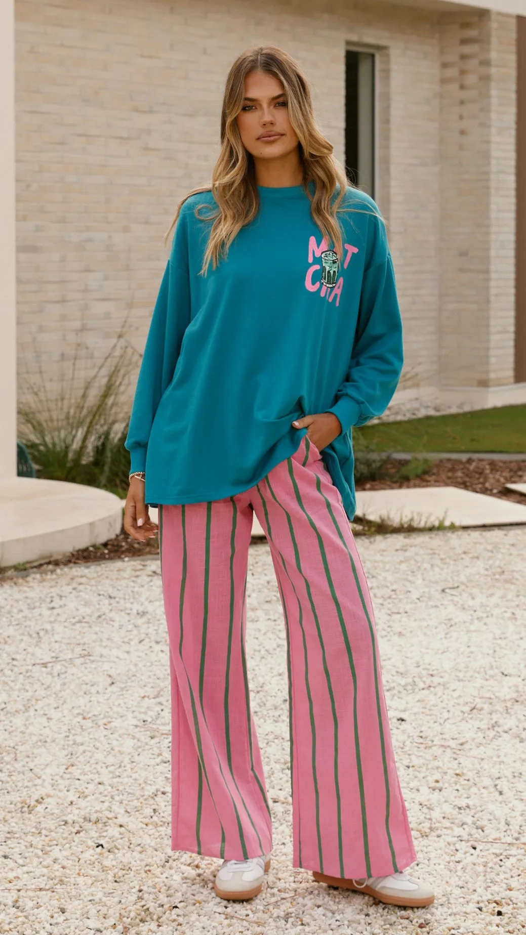 Matcha Long Sleeve Top and Pants Set - Teal / Pink sold by Billy J