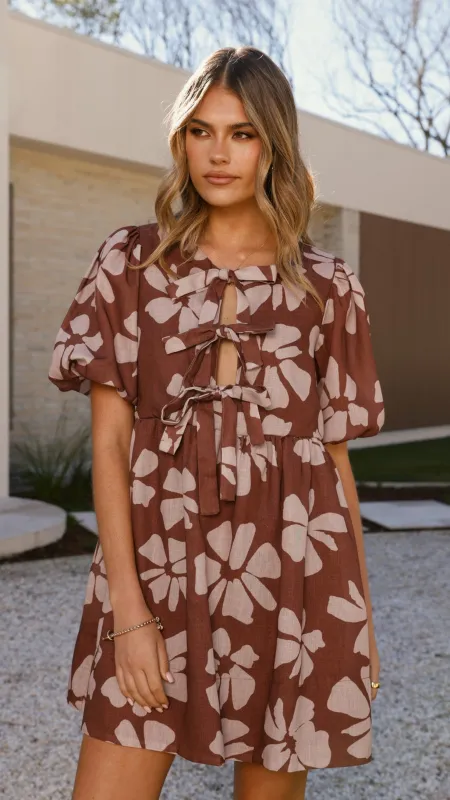Arana Mini Dress - Brown Daylillies sold by Billy J