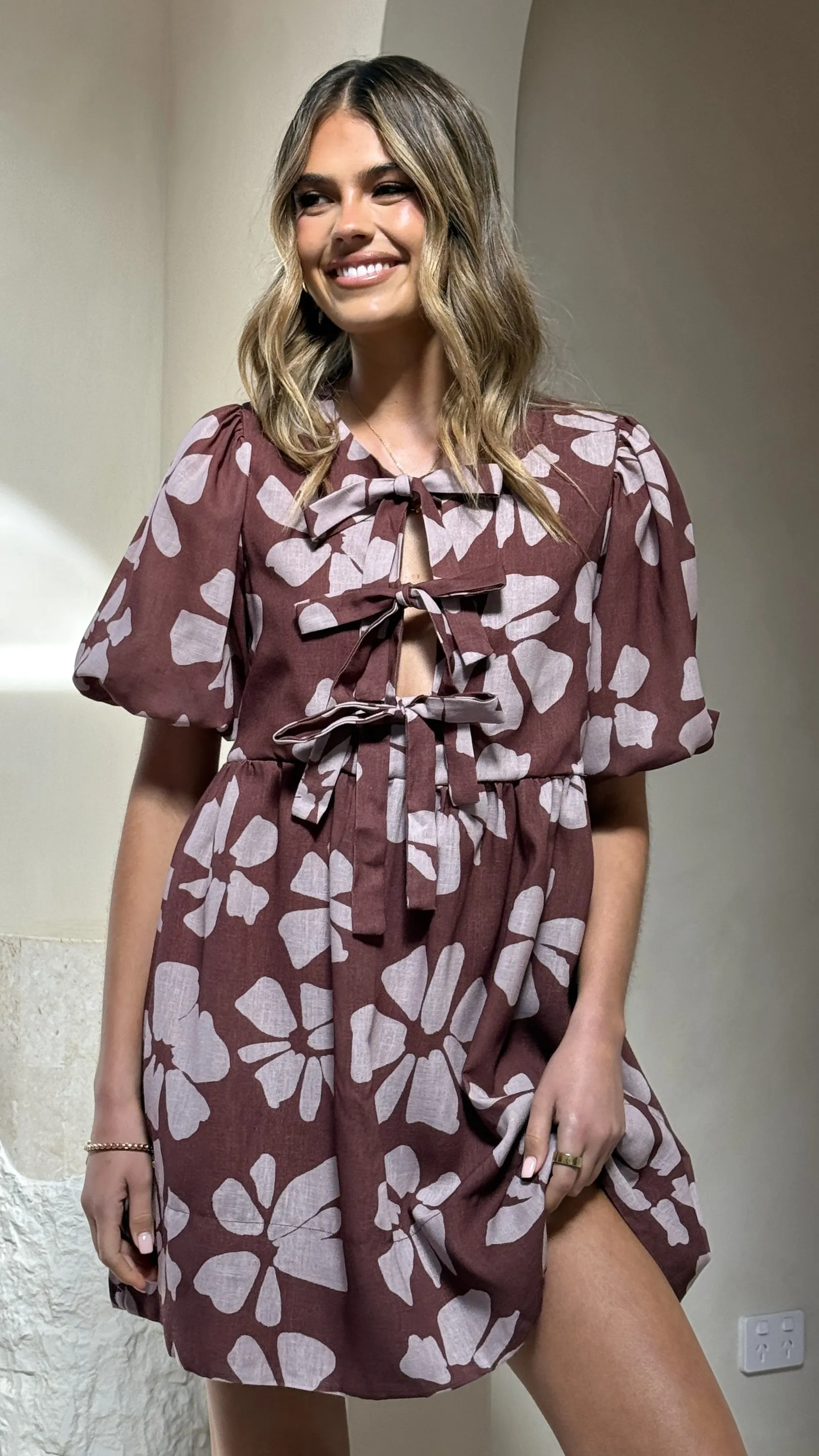 Arana Mini Dress - Brown Daylillies sold by Billy J product image thumbnail 4