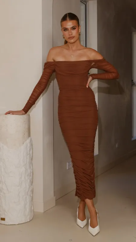 Kylie Maxi Dress Long Sleeve - Chocolate sold by Billy J