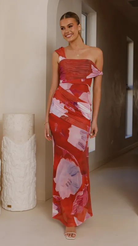 Gardenia Maxi Dress - Red/ Pink Floral sold by Billy J