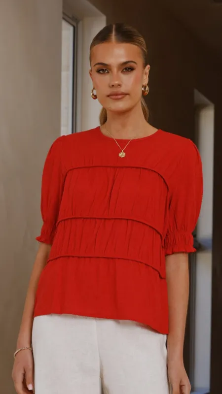 Kai Short Sleeve Top - Red sold by Billy J