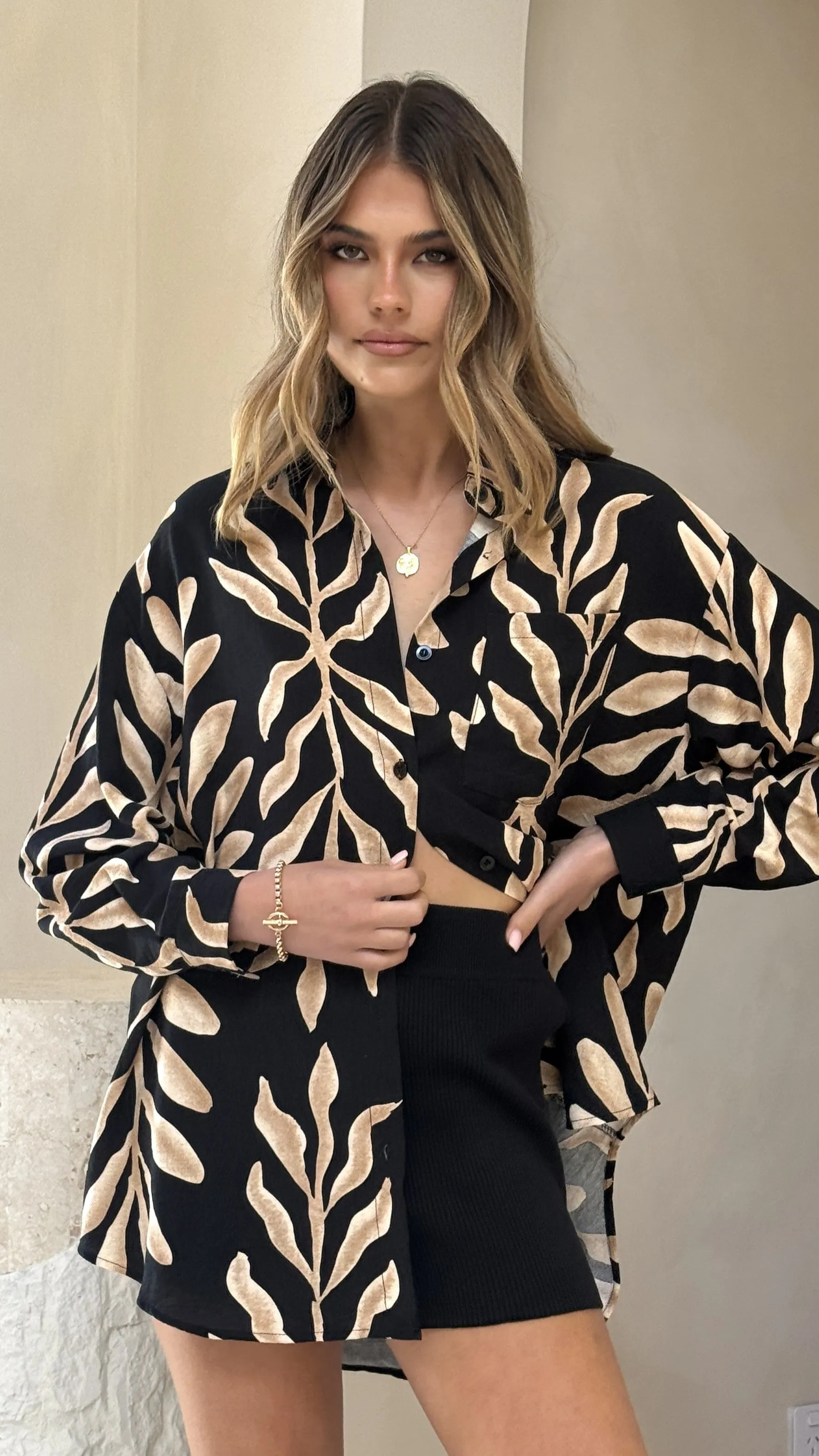 Koa Button Up Top - Black/Tan Print sold by Billy J product image thumbnail 3