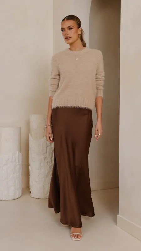 Darina Bias Cut Maxi Skirt - Chocolate sold by Billy J