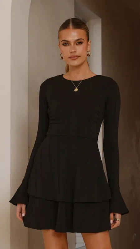Dasha Long Sleeve Knit Mini Dress - Black sold by Billy J