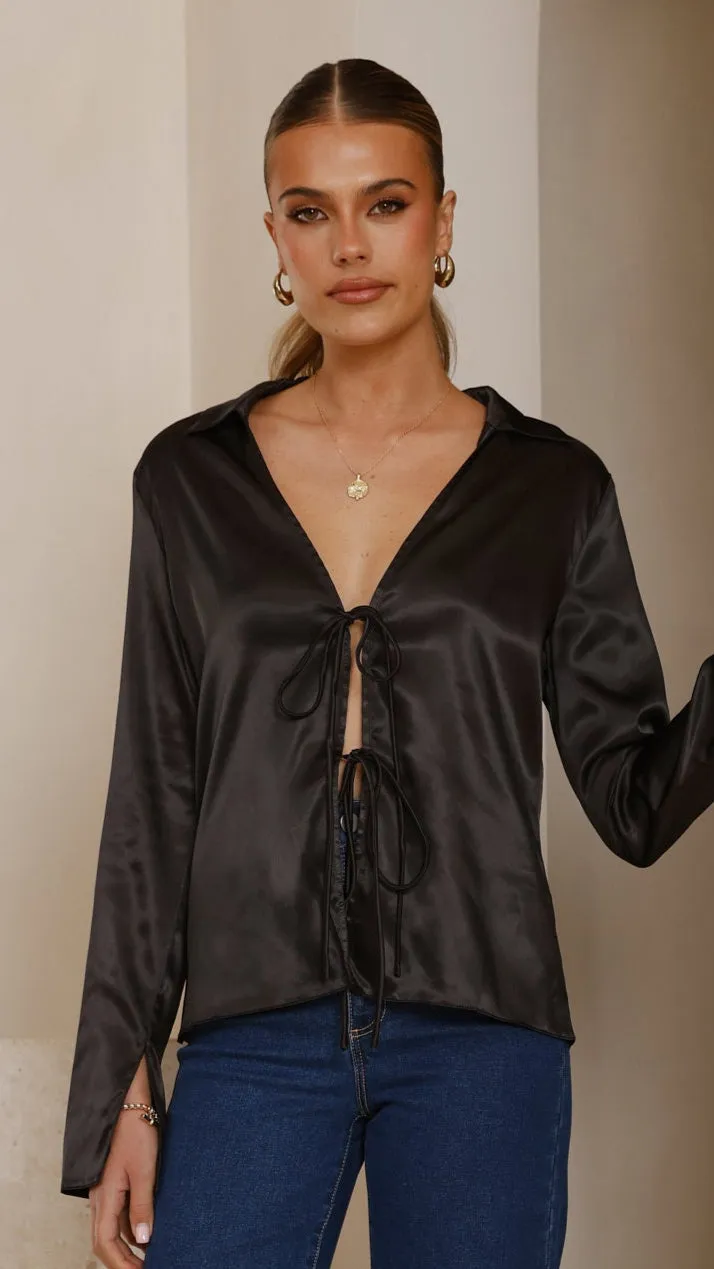 Darielle Tie Front Long Sleeve Top - Black sold by Billy J product image thumbnail 3