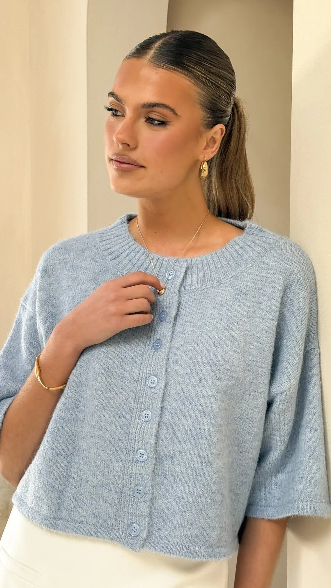 Gazelle Button Up Knit T-Shirt - Blue sold by Billy J product image thumbnail 4