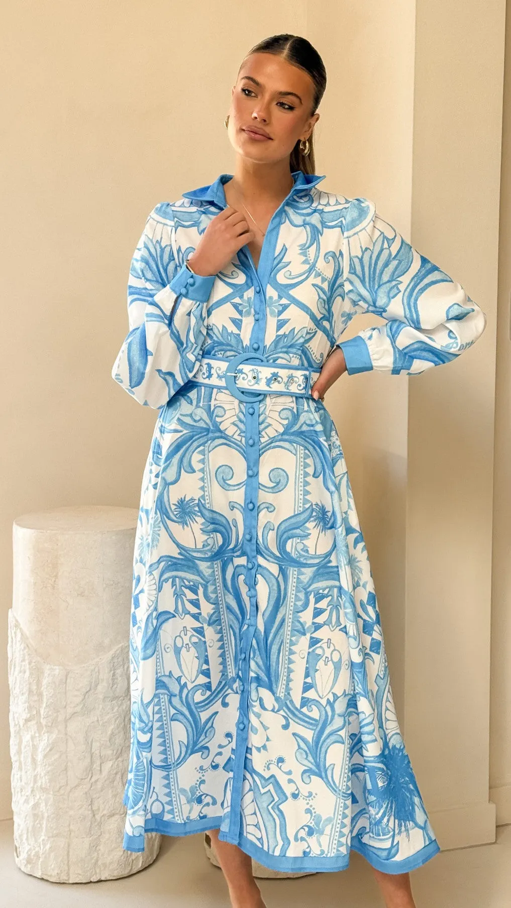 Madeline Long Sleeve Midi Dress - Portofino Azure sold by Billy J product image thumbnail 4