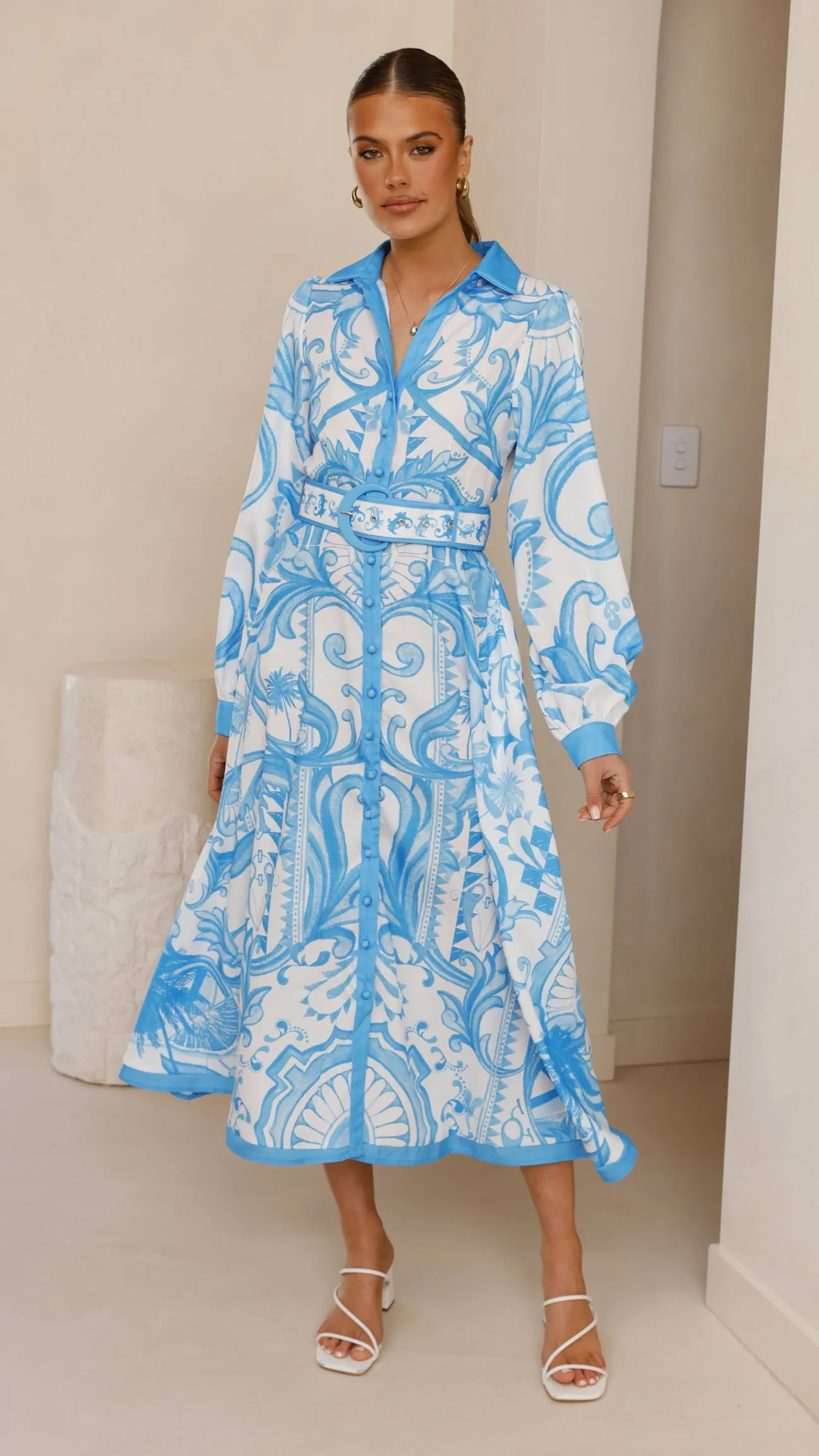 Madeline Long Sleeve Midi Dress - Portofino Azure sold by Billy J