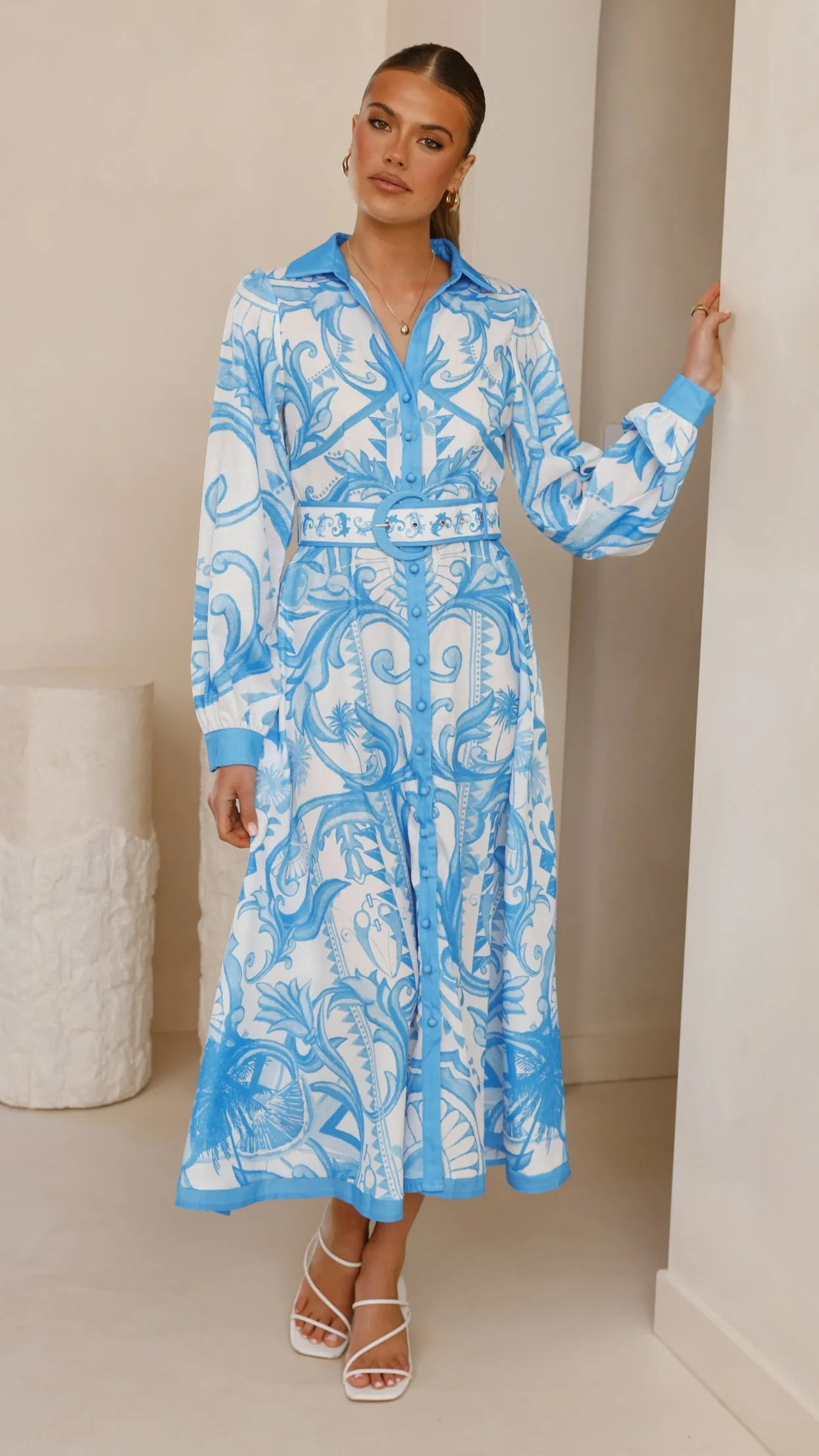 Madeline Long Sleeve Midi Dress - Portofino Azure sold by Billy J product image thumbnail 3