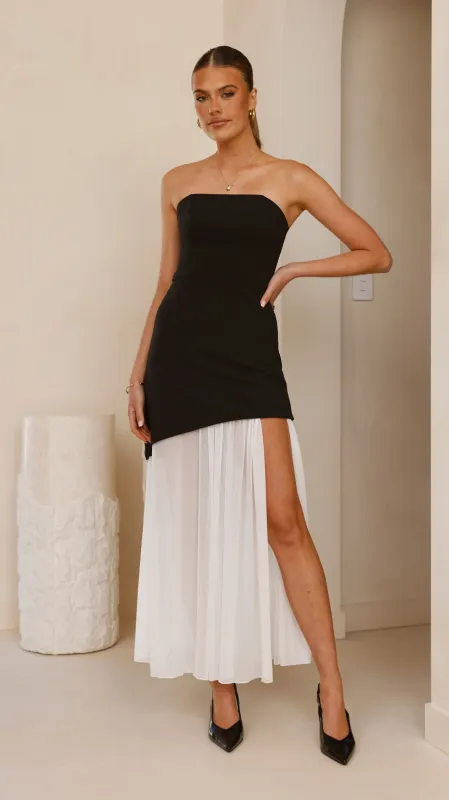 Fenella Asymmetrical Maxi Dress - Black / White sold by Billy J