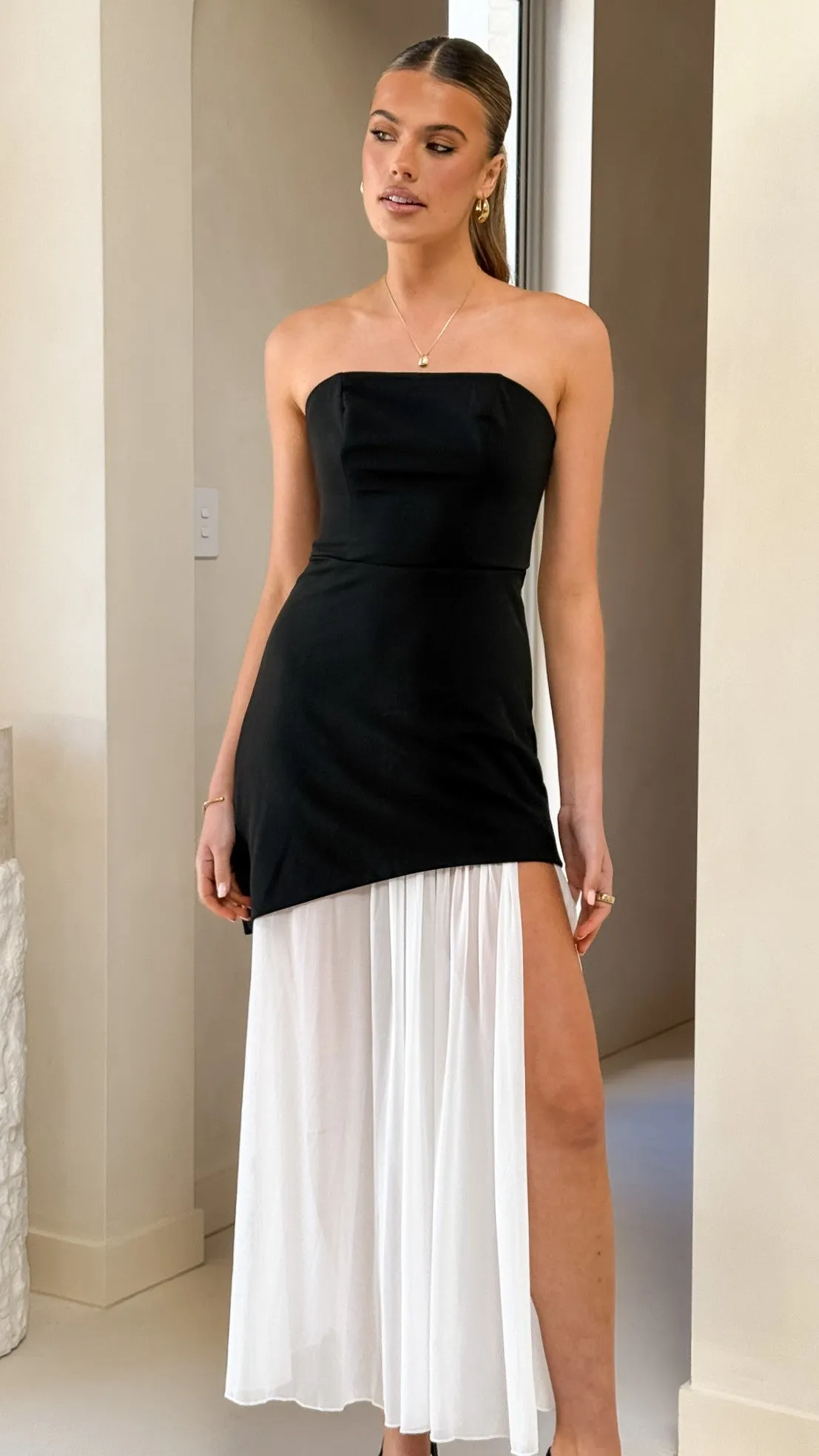 Fenella Asymmetrical Maxi Dress - Black / White sold by Billy J product image thumbnail 3