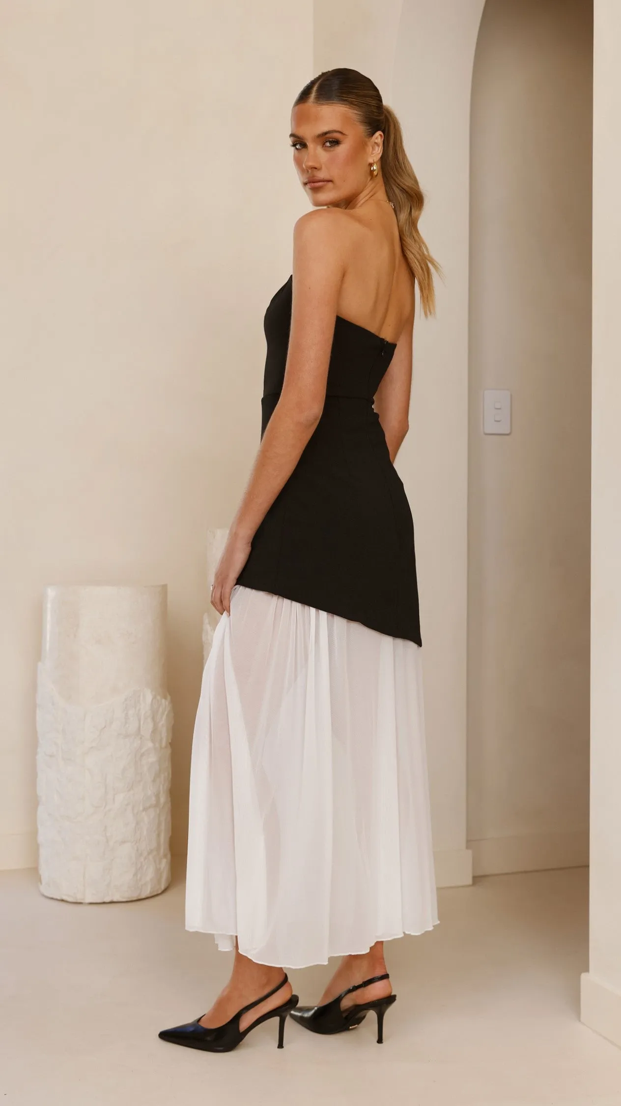 Fenella Asymmetrical Maxi Dress - Black / White sold by Billy J product image thumbnail 2