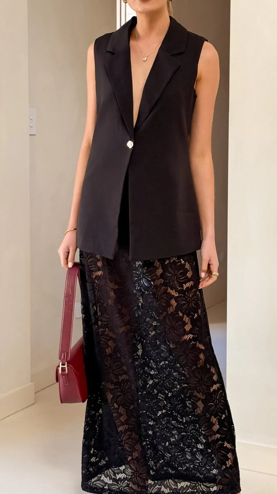 Indah Oversized Vest and Lace Maxi Skirt - Black sold by Billy J product image thumbnail 4