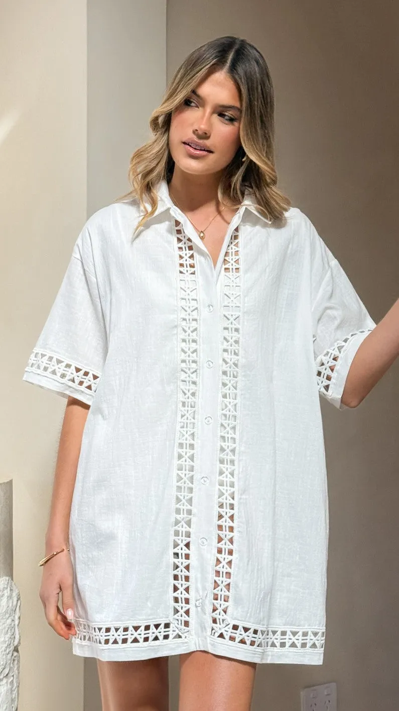 Halia Mini Shirt Dress - White sold by Billy J product image thumbnail 3