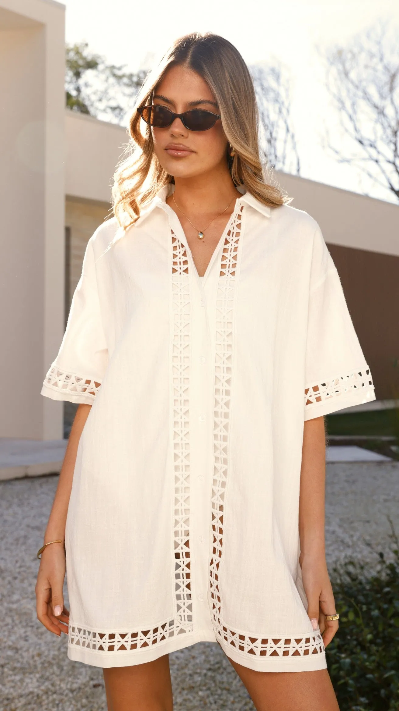 Halia Mini Shirt Dress - White sold by Billy J product image thumbnail 4