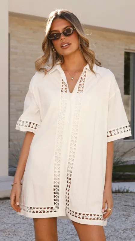 Halia Mini Shirt Dress - White sold by Billy J