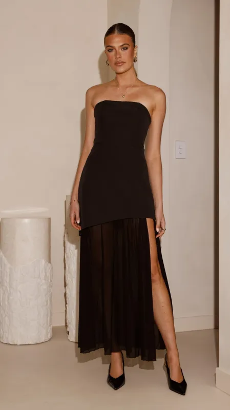 Fenella Asymmetrical Maxi Dress - Black sold by Billy J