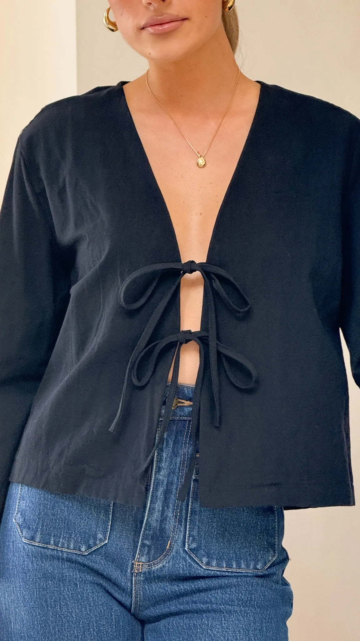 Kiera Tie Front Top - Black sold by Billy J product image thumbnail 3