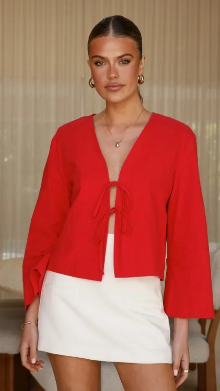 Kiera Tie Front Top - Red sold by Billy J