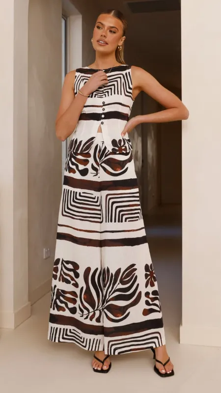 Briar Wide Leg Pants - Chocolate Abstract sold by Billy J