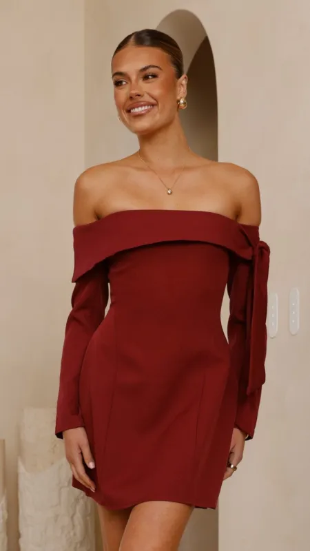 Halen Long Sleeve Mini Dress - Wine sold by Billy J