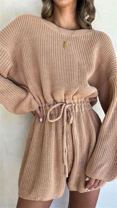Sol Knit Playsuit - Camel sold by Billy J