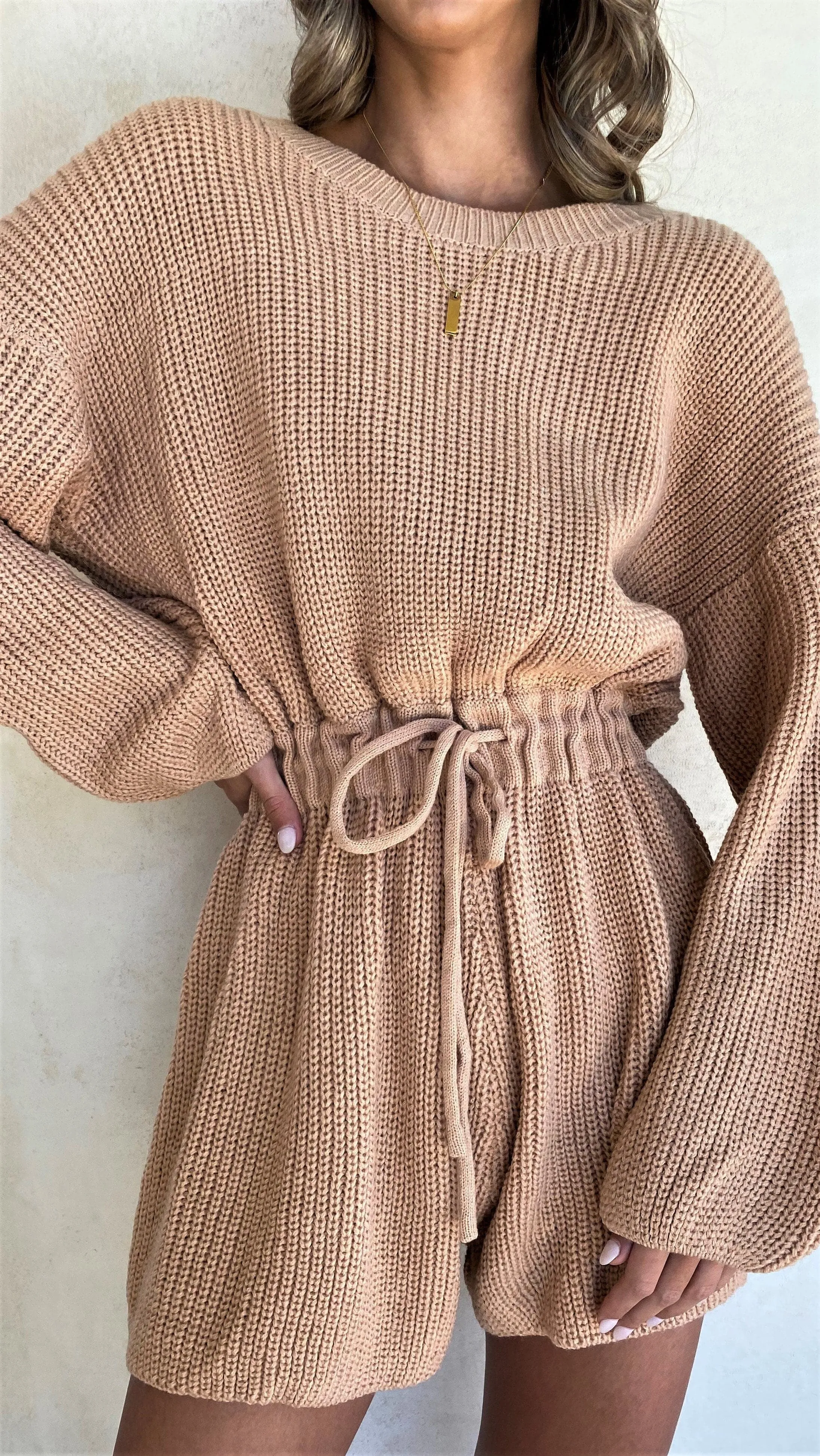 Sol Knit Playsuit - Camel sold by Billy J