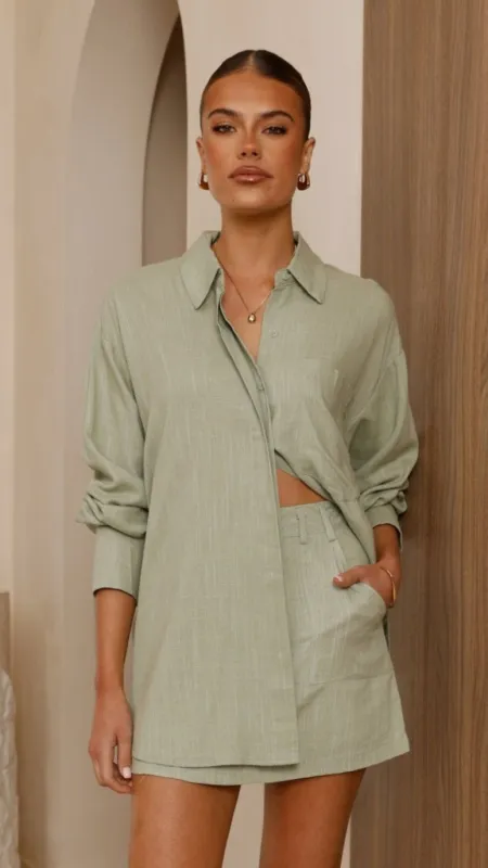 Charla Button Up Top - Sage sold by Billy J