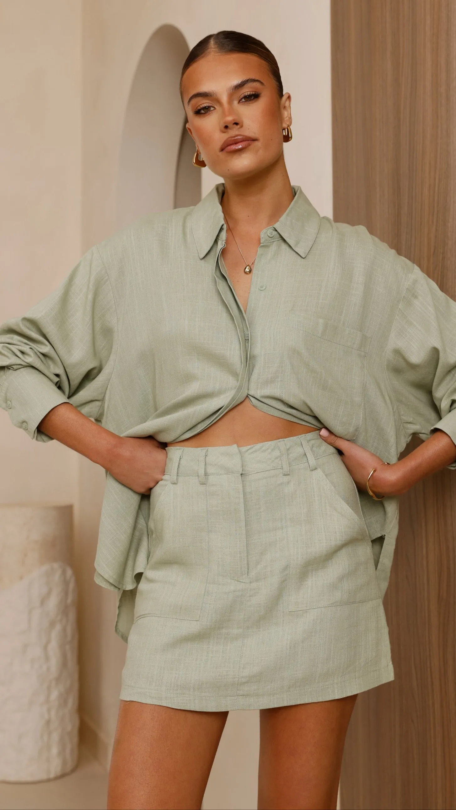 Charla Button Up Top - Sage sold by Billy J product image thumbnail 4